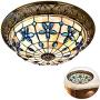 Shell Stained Glass Flush Mount Ceiling Light,Handmade Vintage Tiffany Style Ceiling Lamps,Dining Room Ceiling Lighting Fixtures,for Bedroom, Kitchen, Balcony,01,12inch