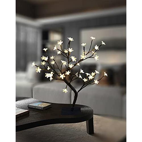 Lightshare 18 Inch Cherry Blossom Bonsai Tree, 48 LED Lights, 24V UL Listed Adapter Included, Metal Base, Warm White Lights, Ideal as Night Lights, Home Gift Idea