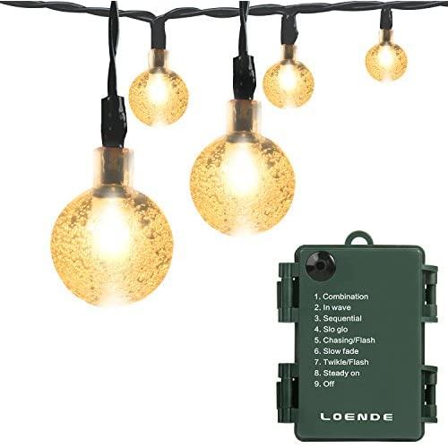 Battery Operated String Lights, LOENDE Waterproof 21FT 30 LED 8 Modes Fairy Garden Globe String Lights with Crystal Ball for Christmas Tree, Holiday, Outdoor, Indoor, Party Decor (Warm White)