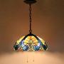 Tiffany Pendant Lamp W16H40 Inch Blue Stained Glass Lampshade Link Antique Pendant Lamp Ceiling Style 2E26 Lighting for Dining Room Living Room S160E WERFACTORY Living Bar Room Lover Study Gifts
