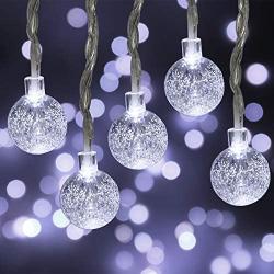 Aluan Battery Operated String Lights 60LED 30ft USB Powered Crystal Globe Christmas Lights 8 Modes Fairy Lights for Home, Bedroom, Wall, Wedding, Party, Indoor，Outdoor，Cool White