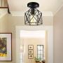 Ceiling Light Fixture,Retro Vintage Flush Mount Light Fixture E26 E27 Base Metal Caged Industrial Mini Pendant Light for Hallway Porch Bathroom Stairway Farmhouse Kitchen 2 Pack