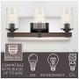 Kira Home Brentwood 22.5'' 3-Light Farmhouse Vanity/Bathroom Light + Seeded Glass Shades, Black + Wood Style Walnut Finish