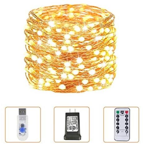 String Lights USB Plug in with Adaptor, 39FT 100 Ultra-Bright and Big LEDs Fairy Lights, Remote Control with 8 Scene Modes, Timer and dimmer Options USB Christmas Lights