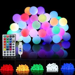 String Lights for Bedroom, Globe String Lights 20 Ft 40 LEDs Indoor String Lights USB Powered Room Lights, Lights for Room Decor Dorm Lights Hanging Lights for Bedroom Ceiling Wall Party (16 Colors)