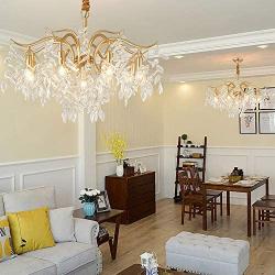 FL-63682, Chandelier, Luxury K9 Crystal Pendant Lamp, 9 Lights Gold Metal Pendant Light for Living Room Bedroom Study Room Dining Room Restaurant