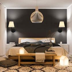 HAITRAL Adjustable Swing Arm Wall Sconces 2 Pack - Bedroom Wall Lamps with White Shade& Black Metal, Plug in& Hardwire Modern Wall Lamps for Bedside, Farmhouse, Kitchen, Bedroom(Bulb is Not Included)