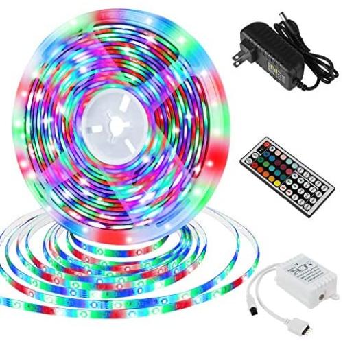 Sunjoyco RGB 12V LED Strip Lights 16.4 FT, Waterproof LED Tape Lights Color Changing LED Strip Lights with Remote for Bedroom Living Room Kitchen TV Bar Home Decoration