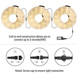 BrizLabs Rope Lights, 33ft 240 LED Rope Lights Outdoor, 29V Christmas Rope Lights Connectable, 8 Modes Rope Light Waterproof, Flexible Tube Lights, Indoor Rope Light for Deck, Pool, Bedroom Warm White