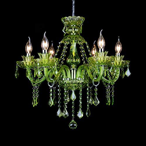 LAKIQ Crystal Modern Chandelier Lighting Fixtures Living Room Bedroom Hanging Pendant Light Candle Candelabras Shape Length Adjustable for Dining Room (Green, 6 Lights)