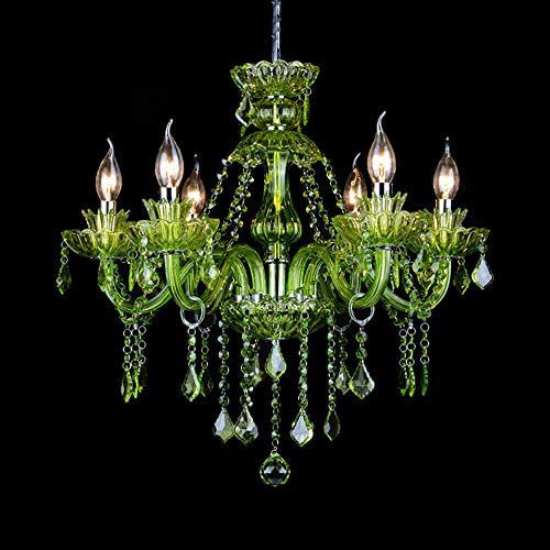 LAKIQ Crystal Modern Chandelier Lighting Fixtures Living Room Bedroom Hanging Pendant Light Candle Candelabras Shape Length Adjustable for Dining Room (Green, 6 Lights)