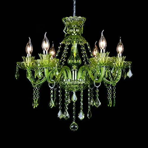 LAKIQ Crystal Modern Chandelier Lighting Fixtures Living Room Bedroom Hanging Pendant Light Candle Candelabras Shape Length Adjustable for Dining Room (Green, 6 Lights)