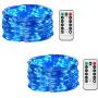 HONGM 2 Pack 100 LED 32.8ft 8 Modes Remote Control Battery Operated Waterproof Dimmable Fairy String Copper Wire Lights for Wedding, Bedroom, Patio, Party, Christmas, (Blue 2 Pack)