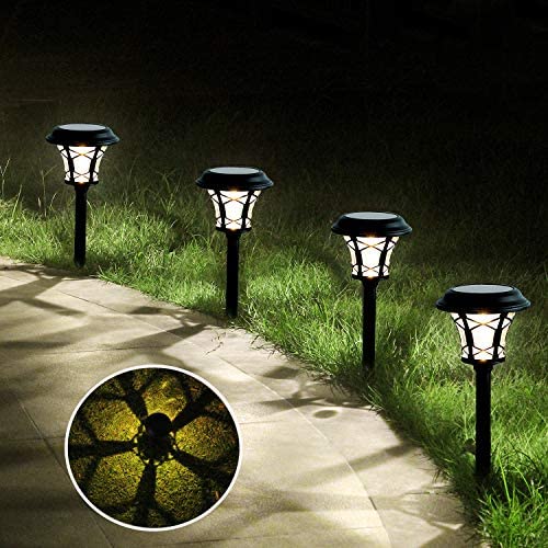 6 Pack Large Solar Lights Outdoor Waterproof, Lights Sun Powered, Black Stainless Steel Glass Garden Pathway Lights, 20 Lumen LED Solar Landscape Lighting for Lawn, Yard and Driveway - White Lights