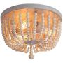Q&S Wood Beaded Chandelier,Boho Farmhouse Light Fixture,Oak White,3 Lights,Semi Flush Mount Ceiling Light Fixtures for Hallway Babys Nursery Bedroom Kitchen Living Room
