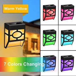 Solar Wall Deck Lights Outdoor - 2 Modes Solar Led IP65 Waterproof Lighting for Landscape, Outdoor Garden, Patio, Yard, Deck, Garage, Fence, Warm Yellow/Color Changing (6 Pack)