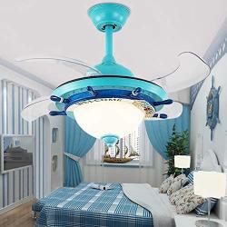 LITFAD Modern LED Ceiling Light Nautical Style Reversible Dome Shade Metal Hanging Ceiling Fan Light with Invisible Blade Flushmount Pendant Light for Living Room Kids Bedroom Childrens Room - Blue