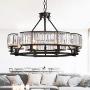 NOXARTE Round Crystal Chandelier Vintage LED Dimmable Hanging Ceiling Light with Adjustable Chain for Dining Room Bedroom Farmhouse Black