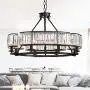 NOXARTE Round Crystal Chandelier Vintage LED Dimmable Hanging Ceiling Light with Adjustable Chain for Dining Room Bedroom Farmhouse Black