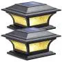 Siedinlar Solar Post Lights Outdoor Glass LED Fence Cap Light 2 Modes for 4x4 5x5 6x6 Posts Deck Patio Garden Decoration Warm White/Cool White Lighting Black (2 Pack)