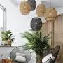 BAYCHEER Asian Cylinder Pendant Light Adjustable Cord Woven Natural Wooden Handcraft Pendant Lighting in Wood Rustic Ceiling Lamp Chandelier Fixture for Dining Room Living Room Restaurant,15