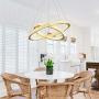 NOXARTE Modern Circular Chandelier Gold 2 Rings LED Pendant Light Acrylic Light Fixture for Dining Room Living Room Bedroom