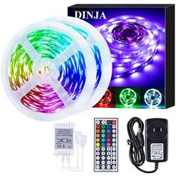 Led RGB Strip Rope Lights Flexible Color Changing DINJA 32.8ft 10M with 44key RF Remote Control 12V 5050 300 LEDs with led Strip Light for Bedroom Home Bedroom Cabinet TV Decoration,Non-Waterproof.