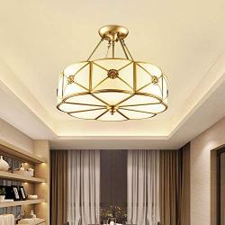 LITFAD Modern Ceiling Hanging Light Brass Flower Semi Flush Ceiling Light 6 Lights Contemporary Elegant Style Glass LED Ceiling Lamp Pendant Lighting for Bedroom Living Room Dining Room Hotel - 23.5''