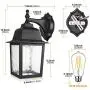 Dusk to Dawn Sensor Outdoor Wall Lantern Waterproof Exterior Wall Mount Lights, E26 LED Bulb Included, Anti-Rust Aluminum Matte Black Wall Sconce with Water Glass Shade for Garage, Patio, Hallway