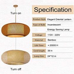 Bamboo Lantern Pendant Lamp, Retro Japanese Style E27 Chandelier Hanging Light Ceiling Lighting Fixture for Living Room Bedroom Restaurant Cafe Teahouse Bar Dining Room Club