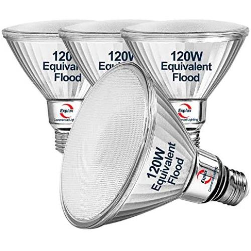 Explux 120W Equivalent Classic Full Glass LED PAR38 Flood Light Bulbs, 1300 Lumens, 3000K 4-Pack, Dimmable, Outdoor Weatherproof, Bright White