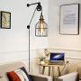 Modern Industrial Rustic Cage Wall Lamp Lift Pipe Pulley Lights Fixture - Retro Pendant Lamp Adjustable Hanging with Plug in Cord - Wall Sconce for Indoor Living Room Restaurant (with no Bulb,Black)