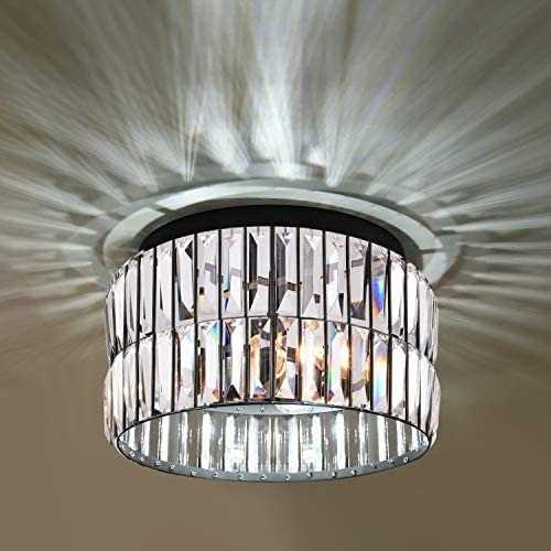 K9 Crystal Flush Mount Ceiling Lights Fixtures , 11.8” Galtap Modern Double Layer Crystal Chandeliers 3-Light for Living Room Bedroom Kitchen Island Hallway Dining Room