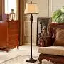 Rustic Floor Lamp for Living Room, French Faux Wood Floor Lamp with Cream Fabric Shade for Reading Bedroom Office BOOU BN-0085A-1.