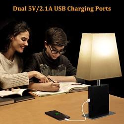 16 Colors RGB Table Lamp, Remote Control USB Table Lamp with 5 Levels Brightness, Total 80 Lights, Dimmable USB Bedside Lamp with Dual USB Ports & AC Outlet, Nightstand Lamps for Bedrooms