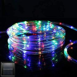 FUNIAO Christmas Solar Rope Lights, 33ft 240 LED Tube Lights, Outdoor Waterproof Solar Rope String Lights for Garden, Patios, Bedroom, Fence, Yard, Wedding, Party, Christmas Decorations (Multicolor)