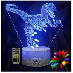 Dinosaur Toys Kids Night Light Timer Remote Christmas Gift Birthday TRex 3D Illusion Lamp 7 Color