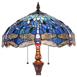 Tiffany Floor Lamp, Capulina Handcrafted Stained Glass Lamp, Beautiful Dragonfly Style Tiffany Pole Lamp, Stained Glass Floor Lamps, Stained Glass Floor Lamp (Tall: 66 x H18 inches)