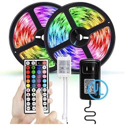 Moorebot LED Strip Lights, 300x 5050 LED Rope Light, 32.8ft RGB LED Light Strips, Waterproof, UL, 3M Adhesive Color Changing 300LEDs with 44-Key Remote for Home TV Party Bedroom Christmas Decoration