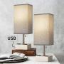 OYEARS Table Lamps Set of 2 Built in Dual USB Charging Port Bedside 15.5“ Table Lamp with Dual AC Power Outlets for Bedroom Living Room Office Study Room Grey Fabric Shade