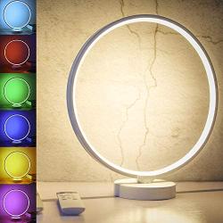 SUNY 7 Colors Dimmable Bedroom Nightstand Lamps, 6 Lighting Effect Modes LED Bedside Lamp Warm Light Modern Circle Table Lamp w/Remote Control