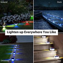 GIGALUMI Solar Deck Lights Outdoor, Solar Ground Lights with 5 Lighting Modes, Bright RGB Color Waterproof Disk Lights for Dock, Garden, Ground, Stair, Driveway, Pathway, Landscape（8 Pack）