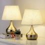 HAITRAL Small Bedside Table Lamps Set of 2 - Unique Elegant Bedside Desk Lamps with Silver Brushed Nickel Base，Modern Lamps for Living Room (Non-Touch Switch)
