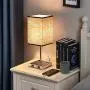Touch Lamps for Bedrooms, Seealle Black Lamp with 2 USB Ports & AC Outlets, 3-Way Dimmable Touch Control Table Lamp for Living Room, Bedroom, Nightstand, Small Bedside Lamp with Warm White Light Bulb