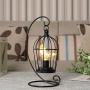 JHY DESIGN Birdcage Bulb Decorative Lamp Battery Operated 12'' Tall Cordless Accent Light with Warm White Fairy Lights Bird Bulb for Living Room Bedroom Kitchen Wedding Xmas(Black)