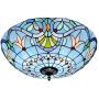 20 inch Tiffany Style Ceiling Light , E27 Retro Stained Glass Bowl Shade Flush Mount Ceiling Lamp , Metal Decoration Hallway Ceiling Lighting Fixtures for Living Room Bedroom Kitchen , Blue