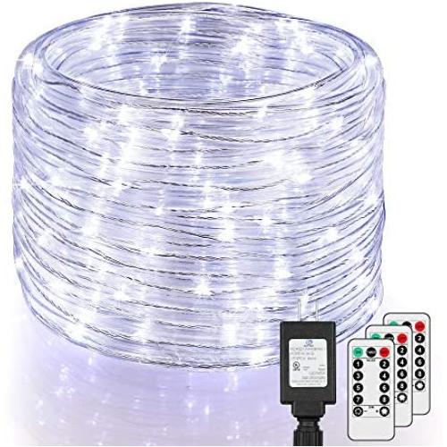 66Ft LED Rope Lights Outdoor 2 Pack Totally 132Ft, Daylight White 335 LEDs Waterproof Fairy String Light 8 Modes Flexible Dimmable Plug-in Twinkle Rope Lights for Bedroom Patio Wedding Christmas Party