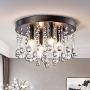 Maxax Crystal Chandelier Lighting,Modern Mini Chandelier 4 Lights Flush Mount Ceiling Light for Hallway, Kitchen, Dining Room, Kids Room,Antique Black Finish