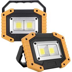 UNIKOO Rechargeable Work Light COB 30W 1500LM, Waterproof LED Portable Flood Light for Outdoor Camping Hiking Emergency Car Repairing Fishing(W840Y-2PACK)