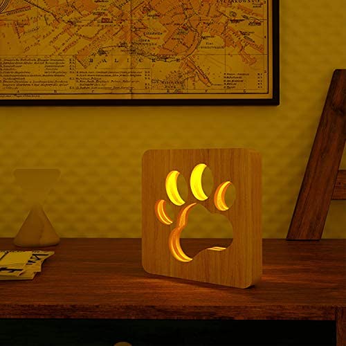 ABZON LED Bedside Lamp Wooden Night Light for Bedroom Creative Table Lamp , Gifts for Pets Lover, USB-Powered.